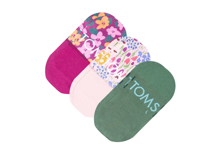 Toms Ultimate No Show Calcetines Campos De Flores Paquete De 3 Flores Verdes