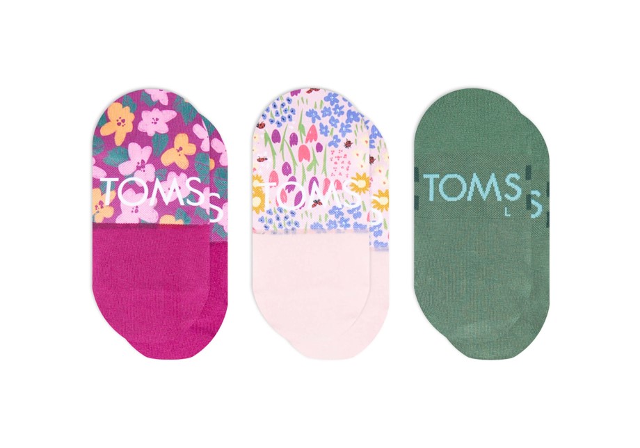 Toms Ultimate No Show Calcetines Campos De Flores Paquete De 3 Flores Verdes