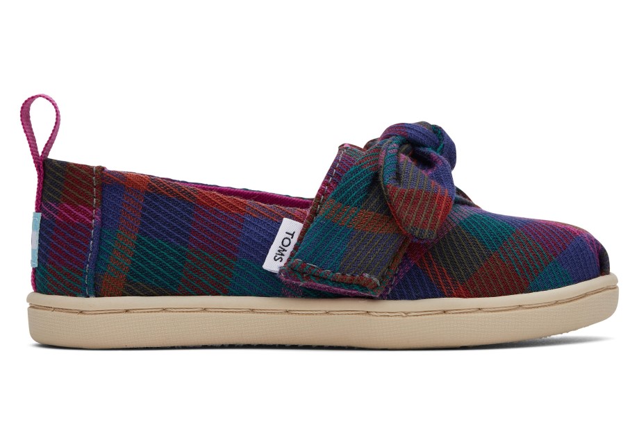 Toms Tiny Alpargata Plaid Bow Plaid Fucsia