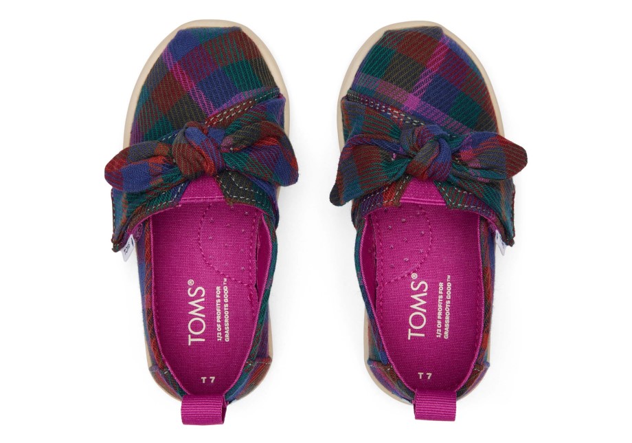 Toms Tiny Alpargata Plaid Bow Plaid Fucsia